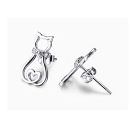 925 Sterling Silber Zirkonia Katze Ohrstecker Ohrringe