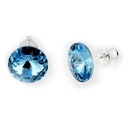 LillyMarie Damen-Ohrstecker Silber 925, original Swarovski Elements hellblau rund, 10 mm, mit Schmuckbox