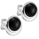 Vinani Damen-Ohrstecker doppelter Kreis glänzend mit Onyx schwarz Sterling Silber 925 Ohrringe OFO