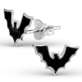 JAYARE® Kinder-Ohrringe Fledermaus Halloween 7 x 11 mm Emaille 925 Sterling Silber schwarz im Etui Mädchen-Ohrstecker -