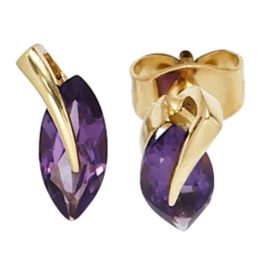 JOBO Ohrstecker 585 Gelbgold 2 Amethyste Gold-Ohrringe -