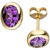 JOBO Ohrstecker 585 Gold Gelbgold 2 Amethyste violett lila Ohrringe Goldohrringe -