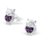 Laimons Kinder-Ohrstecker Eule mit Glitzer lila Sterling Silber 925 -