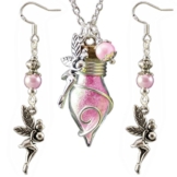 Schmuck Set Kette & Ohrringe Phiole der Lichtfee - rosa - Glücksbringer by Katharina Fairytale® -